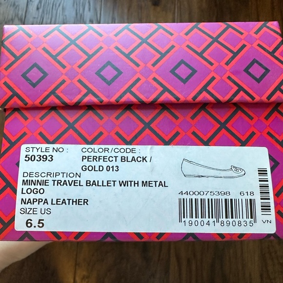 Tory Burch Minnie Travel Medallion Ballet Leather Flat Black Gold Sz 6.5 - Picture 2 of 6